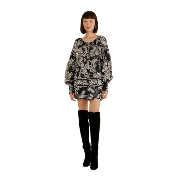 {SOLD}‼️ NWT 🏷️ Farm Rio Black Paisley Bloom Mini Skirt - Picture 6 of 6